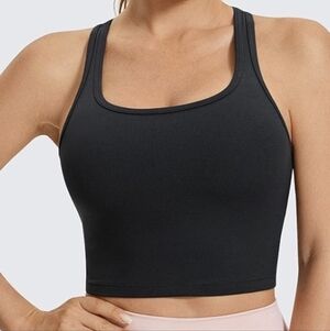 CRZ YOGA Butterluxe Racerback Crop Tank Tops for Women Padded Y-Back XL Black